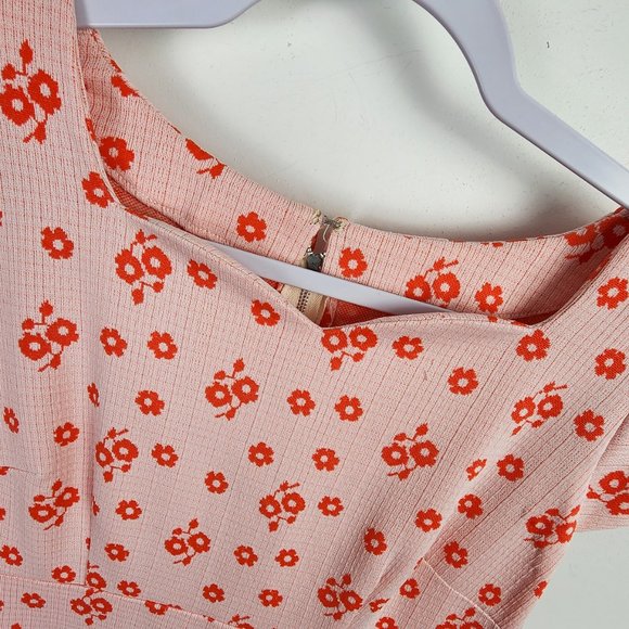 Handmade Pink and Orange Modest Prairie Midi Length Floral Print Dress Medium - Picture 7 of 12